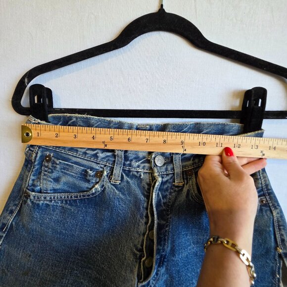 Vtg Levis 501 Jean Shorts Womens 26 70s Big E Selvedge Cut Off Distress Thrashed - Picture 9 of 11